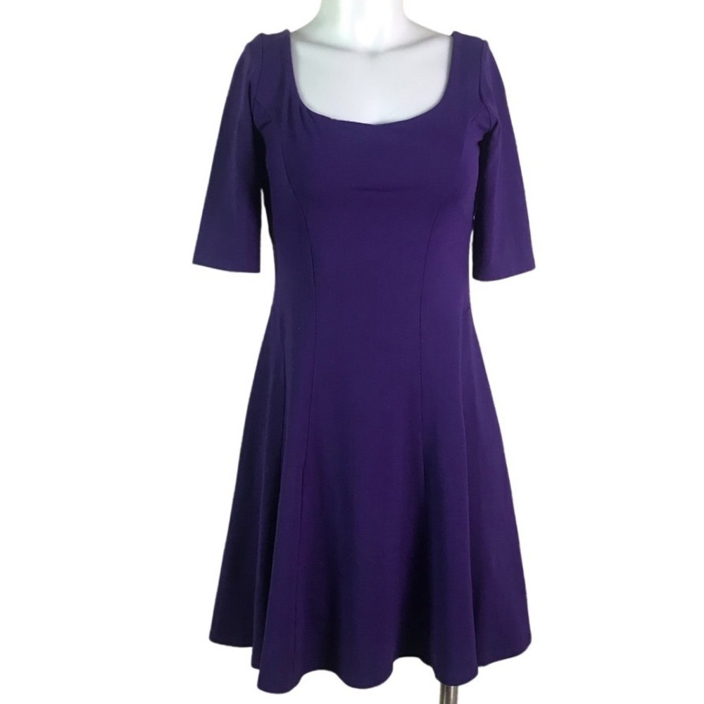 Susana Monaco Purple Fit & Flare Dress Small Square Neck Made USA Stretch